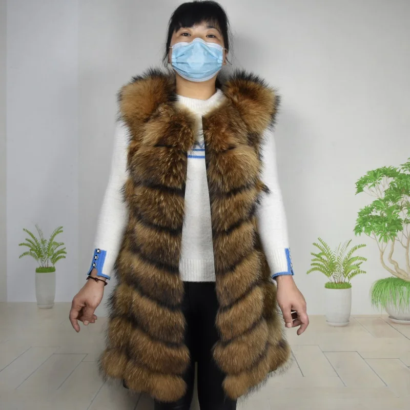 Women's Real Fur Coat Winter Genuine Women Short Section Warm Thick Raccoon Coat Fur Coat Natural Fur 90CM