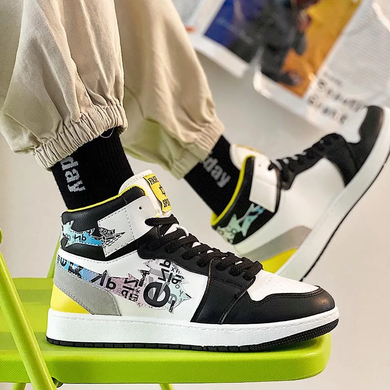 

Mens Casual Shoes Breathable Autumn High Top Sneakers Korean Version of Ins All-match Student Basketball Shoes Zapatos De Hombre