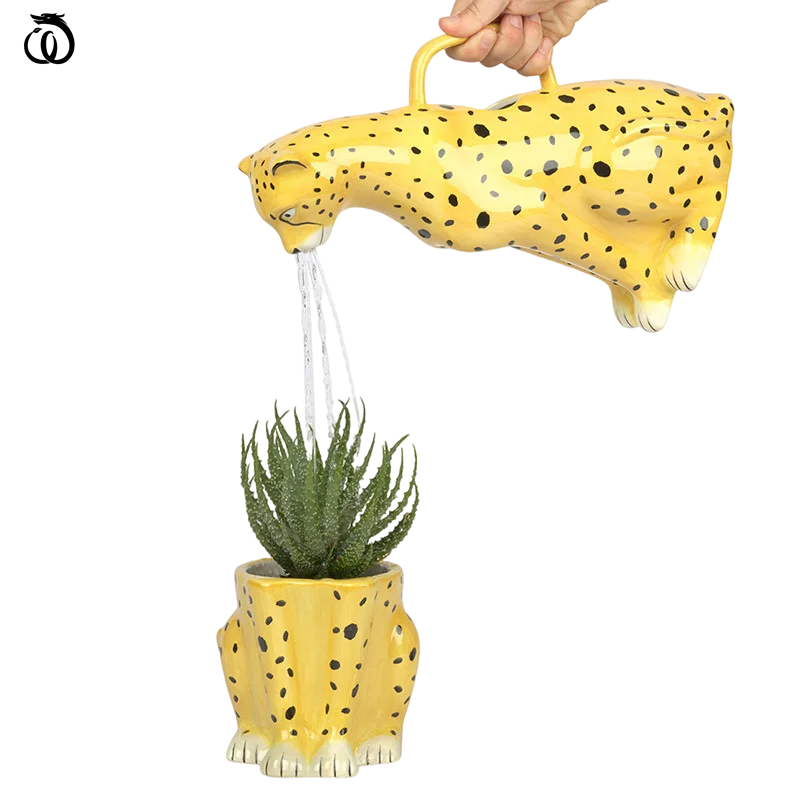 

Ceramics Leopard Statue Pimitive Jungle Garden Pots Planters Art Simulation Animal Panther Home Decor Watering Can Gardening