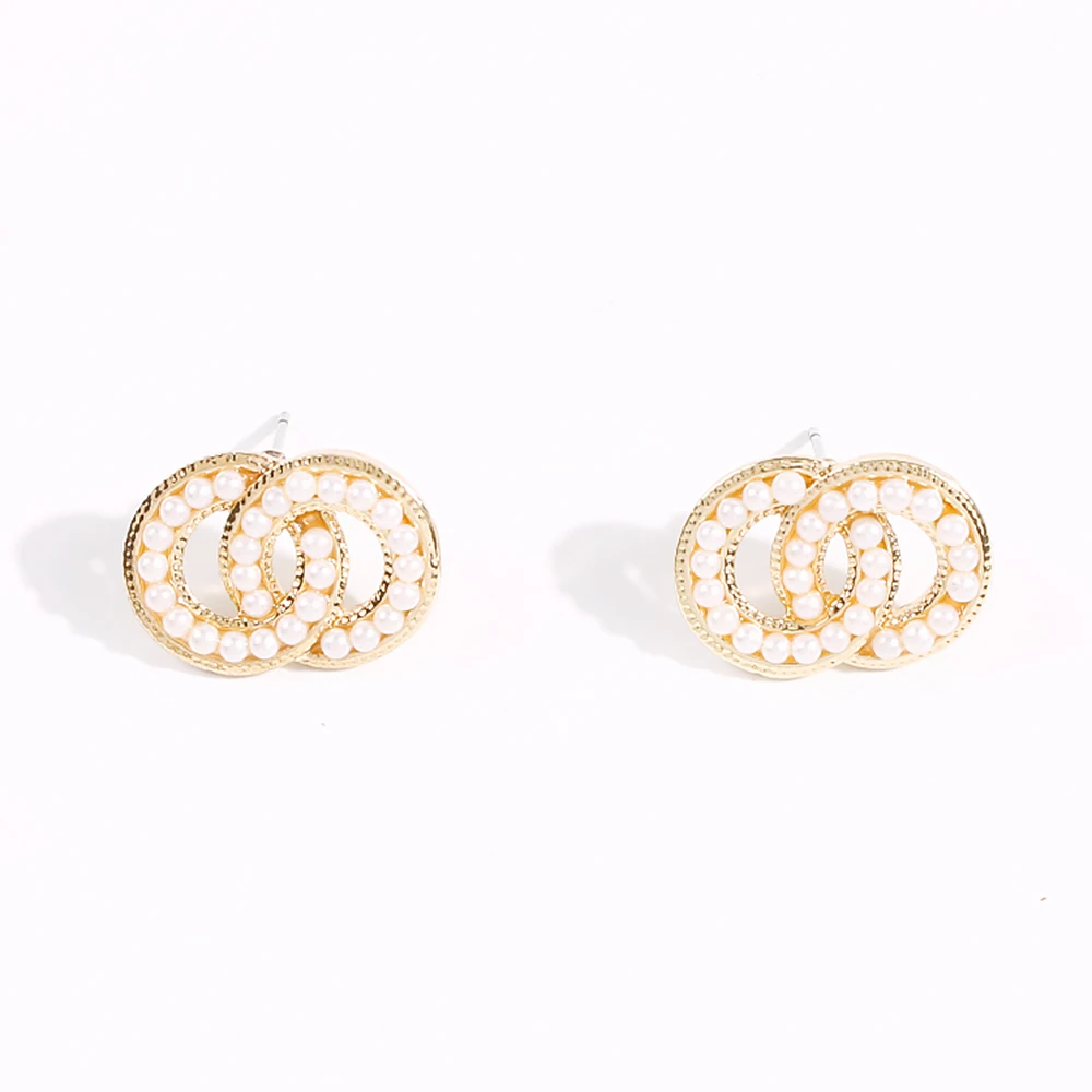 

Small Perfume Earrings Fashion Small Circles Double Wound Rings Imitation Pearl Earrings StudEarringsPearlEarringsKoreanEarrings
