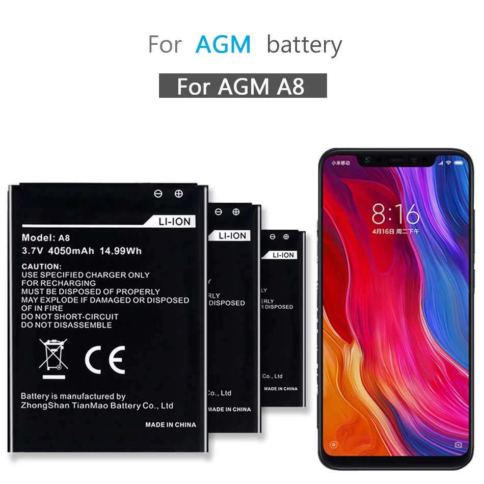 

4050mAh Battery For AGM A8 Mobile Phone