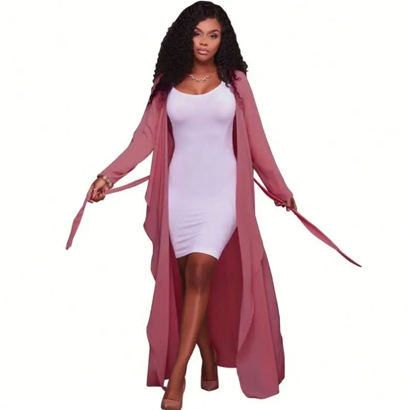 Women Robe Sexy Vestido Casual Mujer Long Sleeve Dress Chiffon Shirt Red Color Cardigan With White Dresses Womens Clothing | Женская