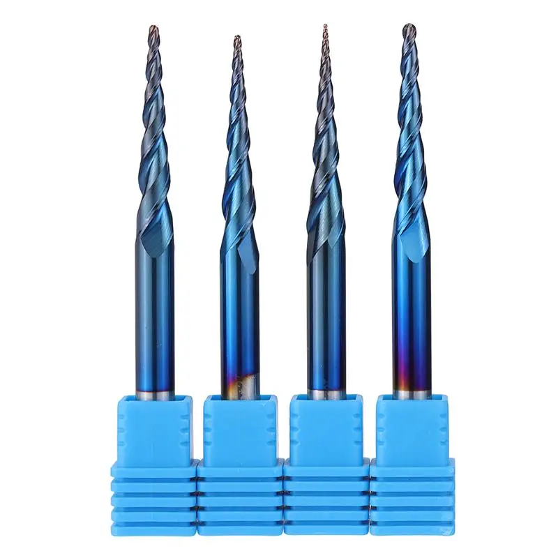 

1Pcs 2 Flutes 6mm Shank Taper Ball Nose End Mill HRC65 Milling Cutter R0.25/ R0.5/ R0.75/ R1.0 Tungsten Steel NACO-Blue Coated
