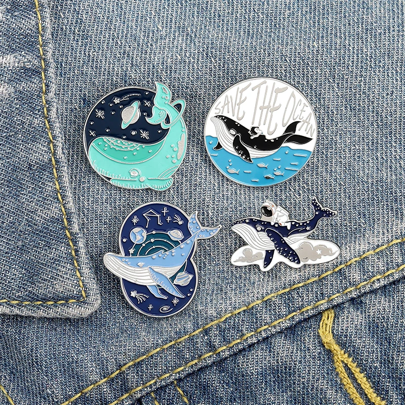 

Universe Brooches Enamel Pins Astronaut Whale Adventure Space Ocean Badge Lapel pins Out space Brooch Jewelry Gift for Friends