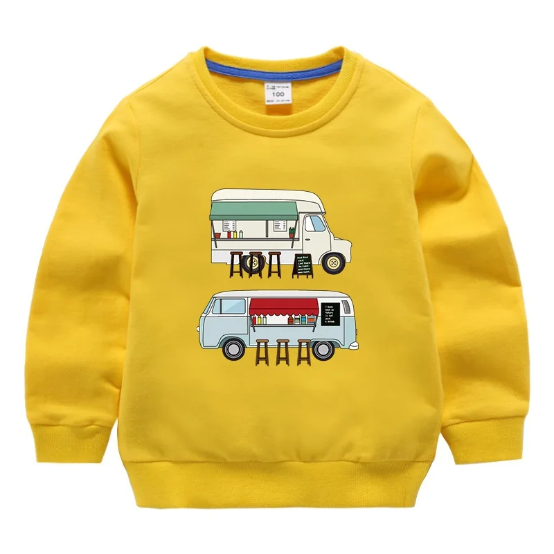 Bus Yellow Свитер для малышей; детская одежда для мальчиков; Весна-Осень г.; пуловер с рисунком; Модная одежда для малышей; толстовки с круглым вырезом для девочек - Цвет: Bus Yellow