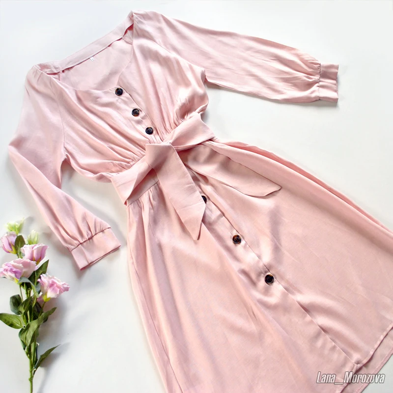 Женское Бандажное платье рубашка с треугольным вырезом и рукавами фонариками