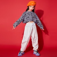 kids cool hip hop clothing zebra print sweatshirt crop tops jogger pants girls jazz dance costume clothe wear festival outfit