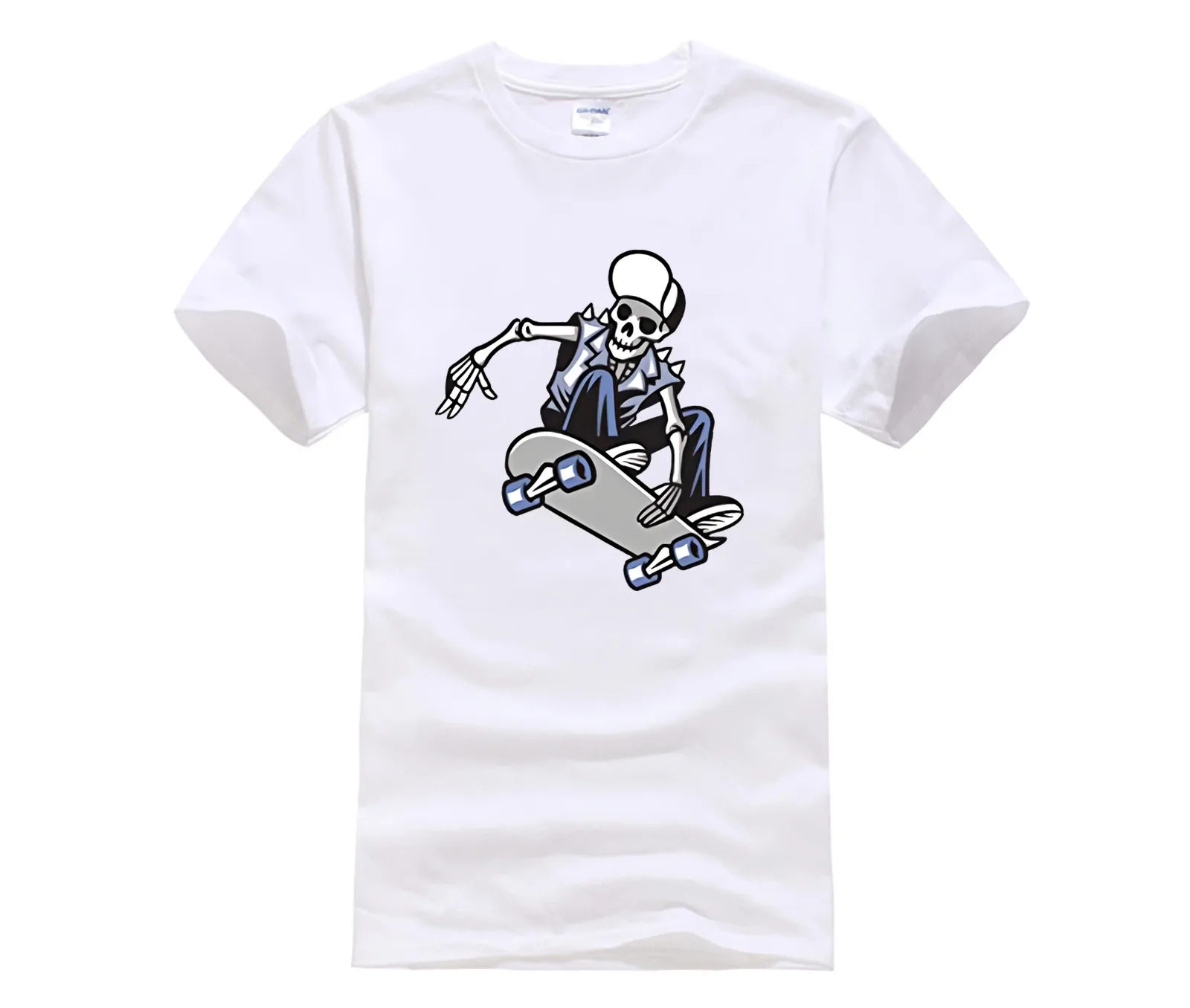 Лидер продаж 100% хлопок черепа панк кататься на скейтборде Футболка с принтом для