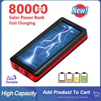 80000mah solar phone powerbank fast charger portable with led light 4 usb ports external battery suitable for xiaomi 11 iphone13