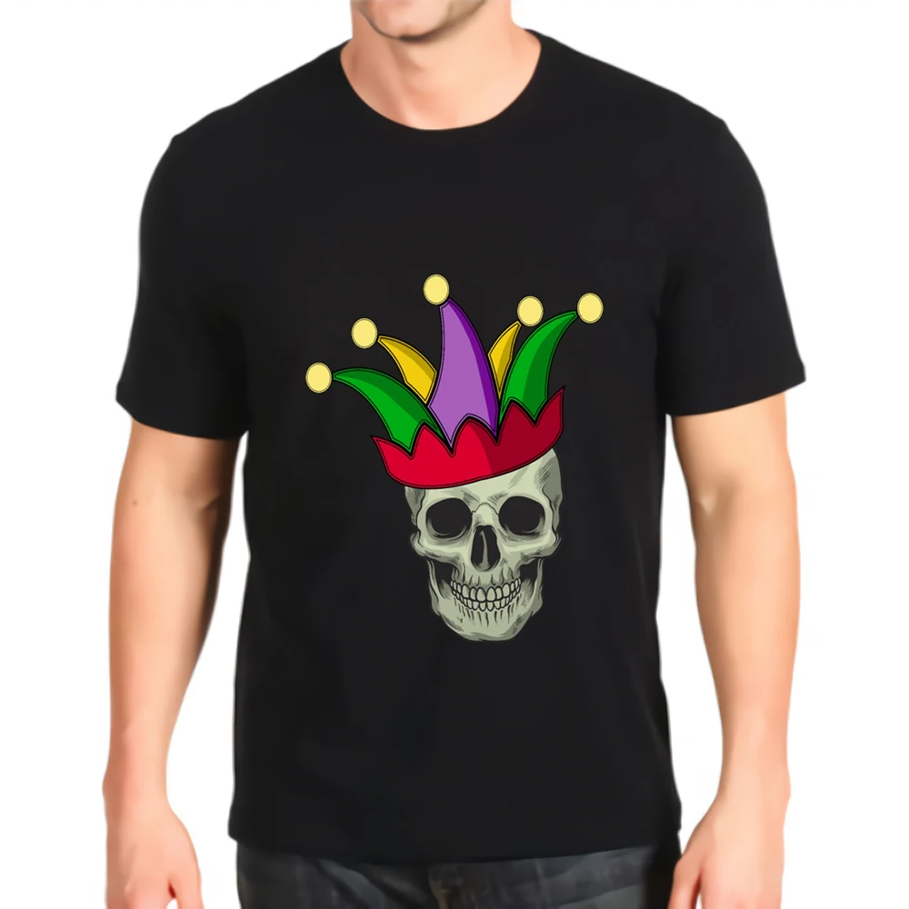 Новая футболка с круглым вырезом и принтом черепа Марди Гра Джокер карнавал