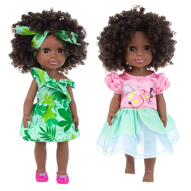 

35cm Lifelike Reborn Black Baby Dolls Toys Newborn Vinyl Body Curls Dress African American Cute Doll Kids Toy for Girls Pop Gift