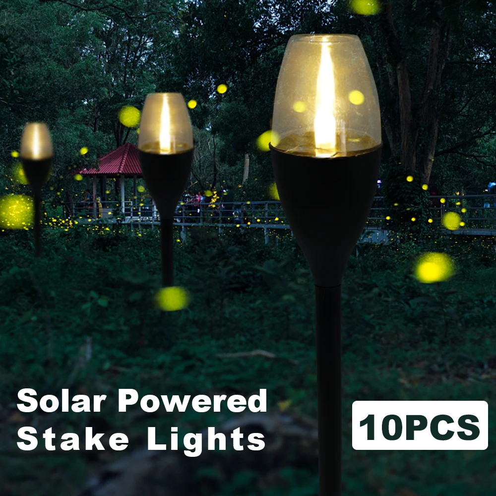 LED Solar Stake Lights Outdoor Security Torch Lamps Garden Path Walkway Decorative Yard Pathway Driveway Porch Lawn Landscape