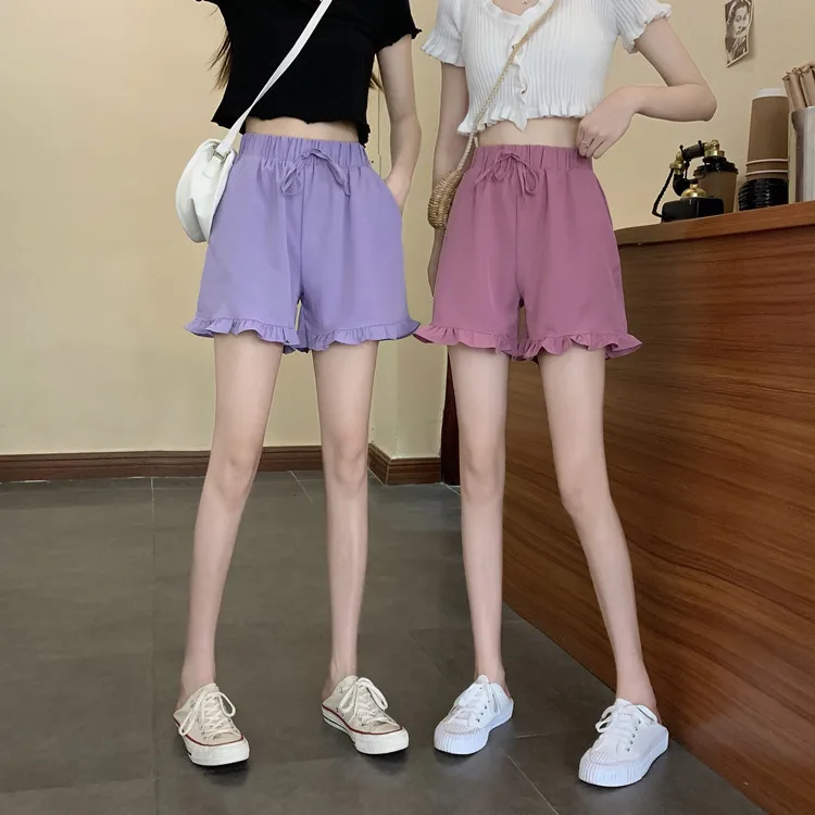 

Han edition 2021 summer show thin falbala sweatpants new tall waist elastic waist wide-legged pants leisure dress pants