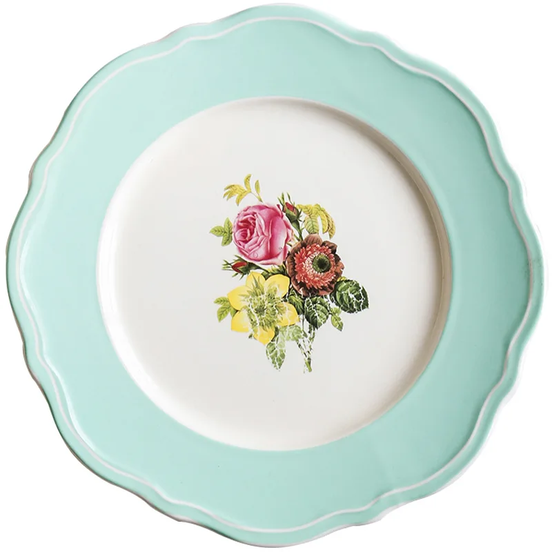Ceramic plate Vintage Flower Pattern Lace Design European Simple Household Small Steak dessert Coffee Cup Set kitchen acce | Дом и сад