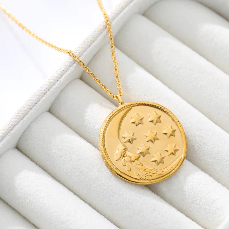 Винтаж монета с портретом подвеска Звезда Луна золотое украшение на шею Цвет