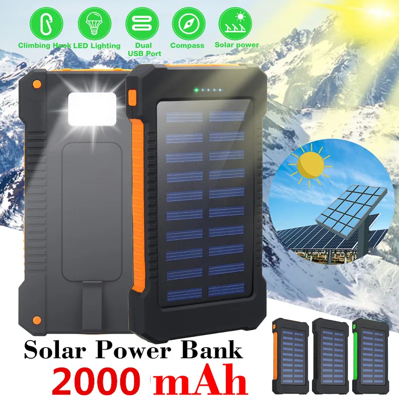 Топ 20000 мАч Солнечный внешний аккумулятор водонепроницаемое солнечное зарядное