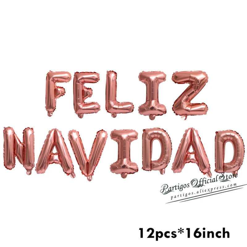1set 16inch 12pcs rose gold Spanish Christmas letters balloons Feliz Navidad globals Xmas party decorations | Дом и сад