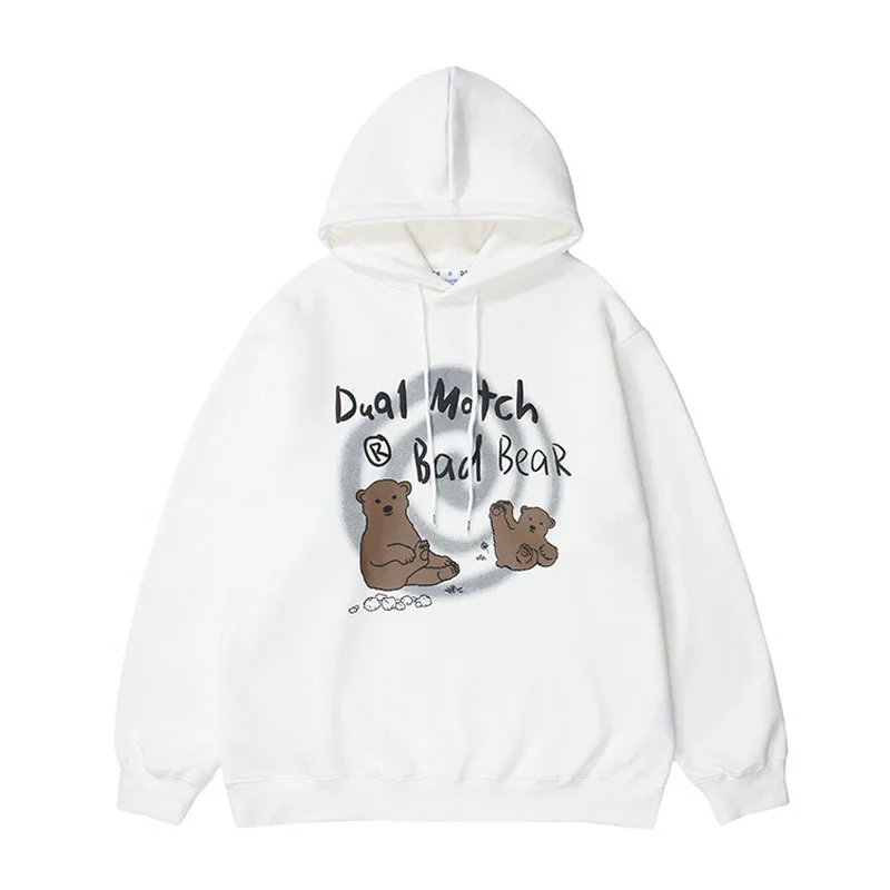 

Толстовка мужская оверсайз в стиле Харадзюку, свитшот с принтом медведя, повседневный Однотонный пуловер с капюшоном в стиле хип-хоп, черны...