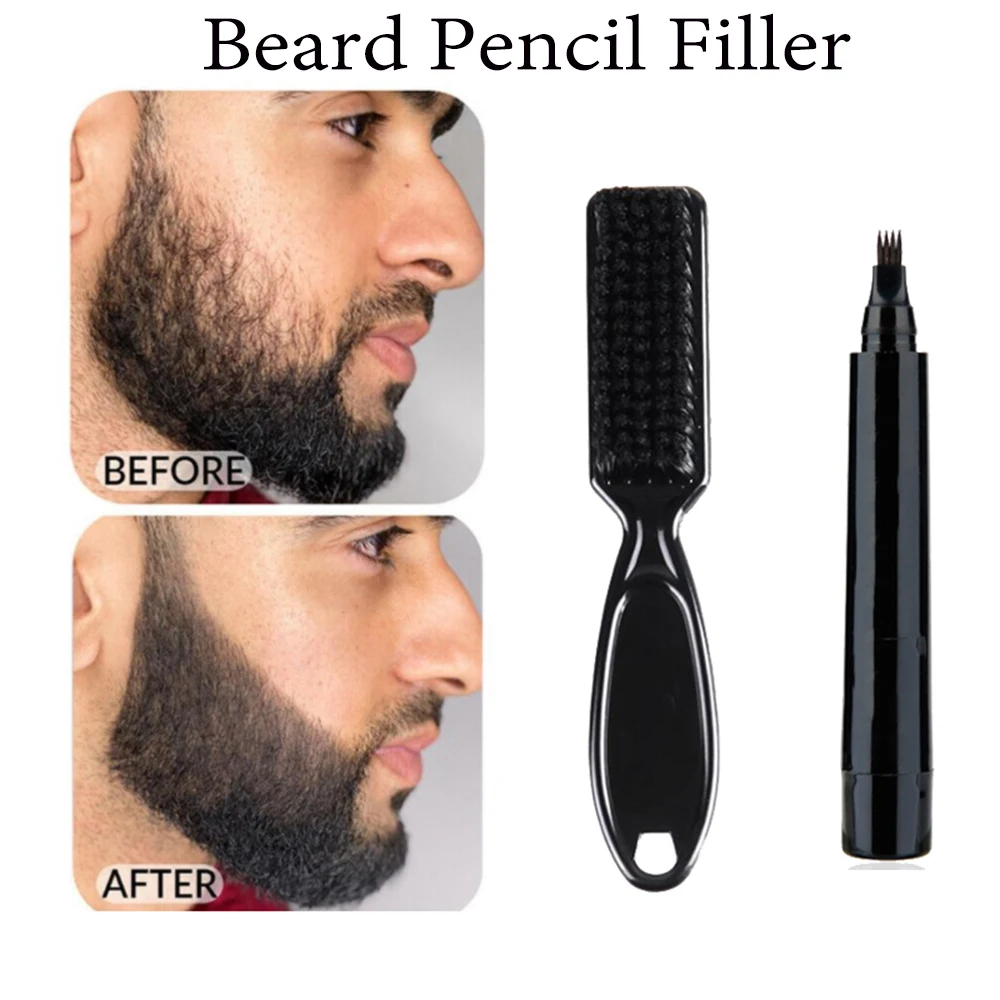 

2021 Hot Beard Pen Beard Filler Pencil And Brush Beard Makeup Enhancer Waterproof Moustache Coloring Beard Filler Tool