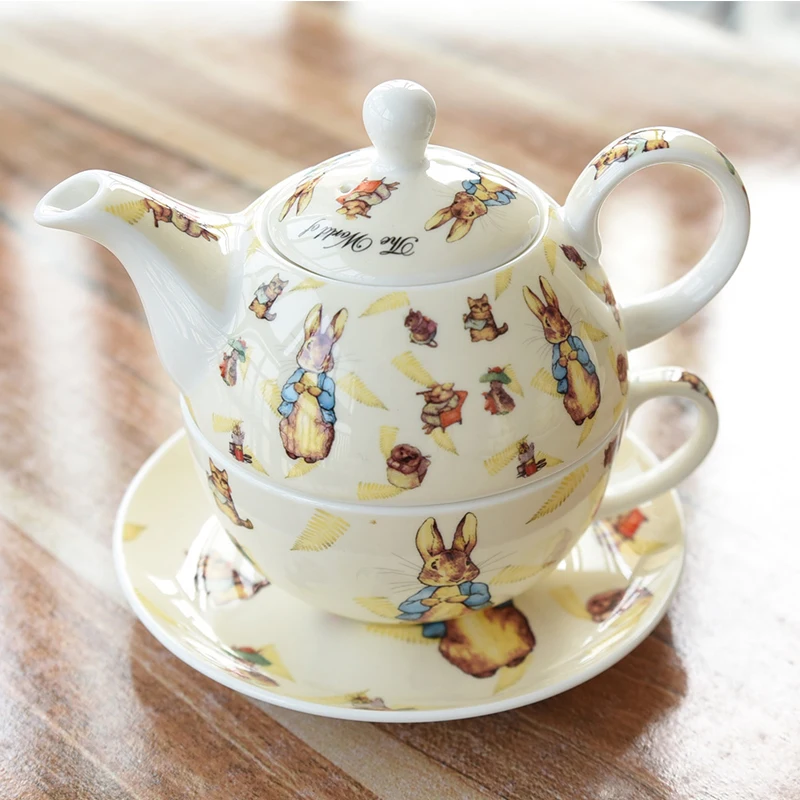 

English Bone China Tea Set Cartoon Rabbit Teapot Teacup Saucer Teaware Coffee Cup Set Coffeeware Drinkware Office Table Supplies