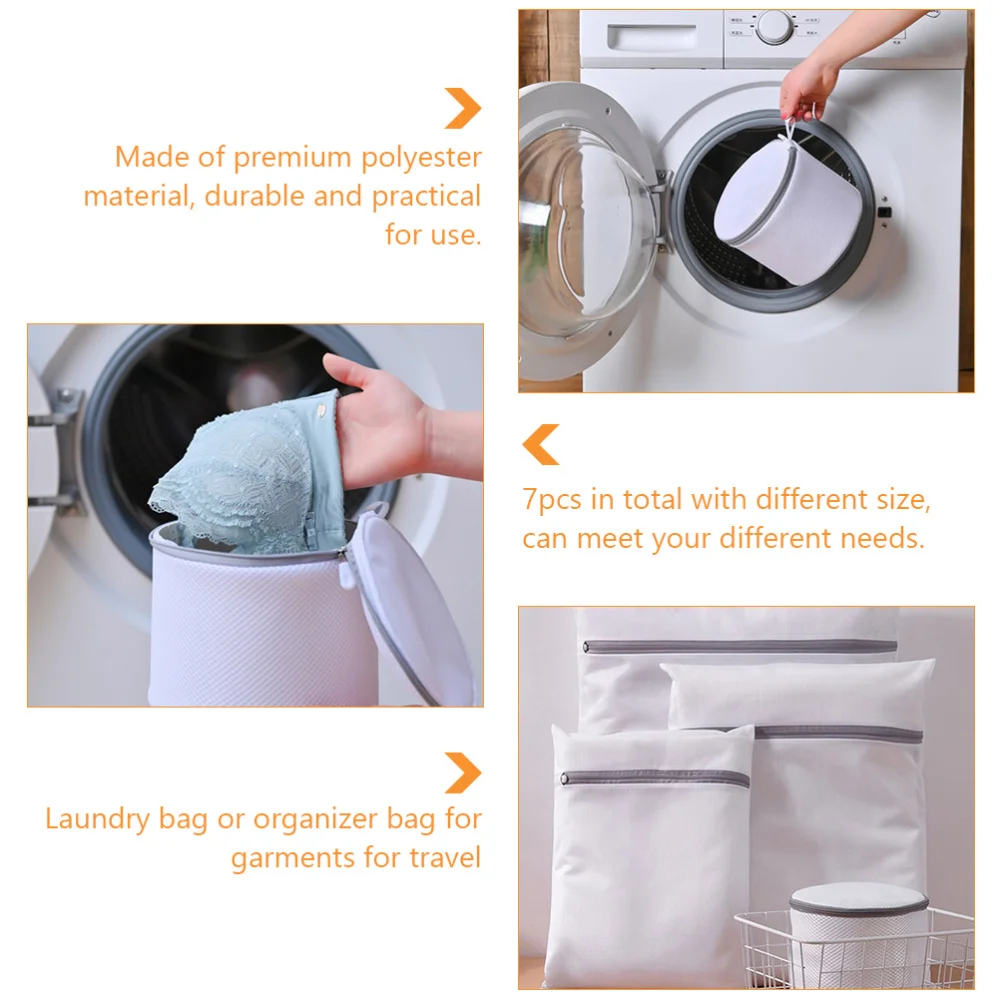 

1 Set 7pcs Durable Wash Bags Mesh Laundry Bags Laundry Protection Bags (White)