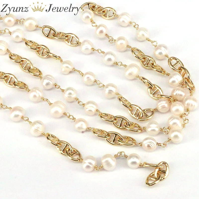 

3 Meters, Irregular Baroque Pearl Golden Link Chain Women Jewelry Geometric for Women Necklace Bracelet Jewelry Accessories
