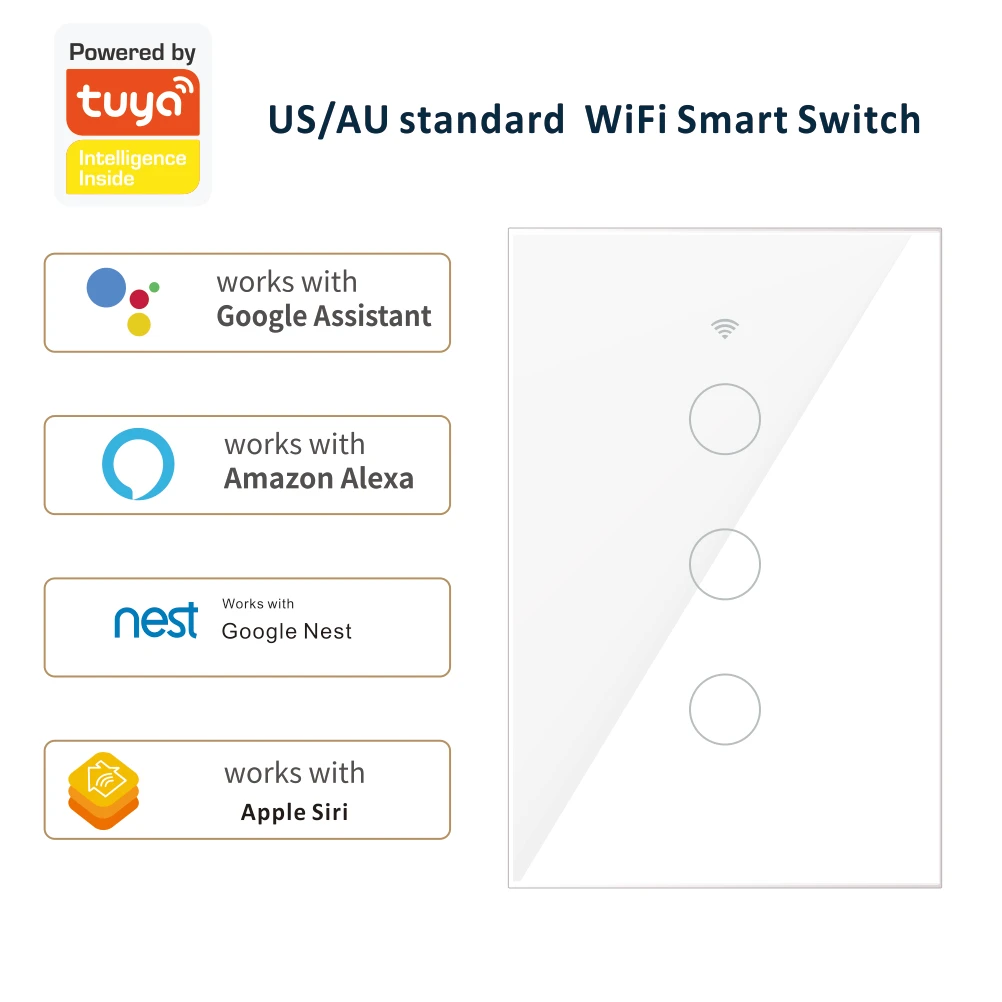 

Умный дом, новый Wi-Fi, США/Австралия, сенсорный переключатель с 2 каналами, автоматическая стеклянная панель, работает с Google Home Alexa