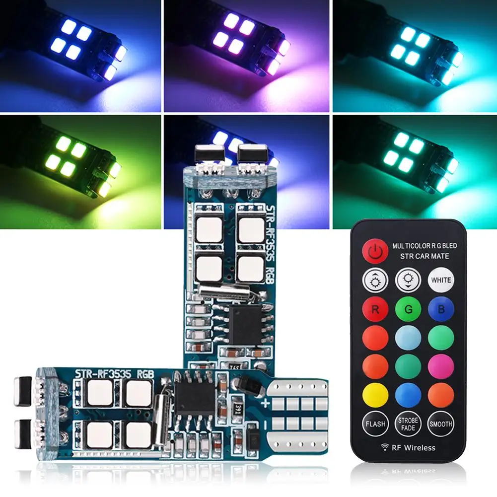 

2 шт. T10-10smd RGB Цвет силиконовый пульт с защитой от Управление габаритный фонарь мигает лампочками