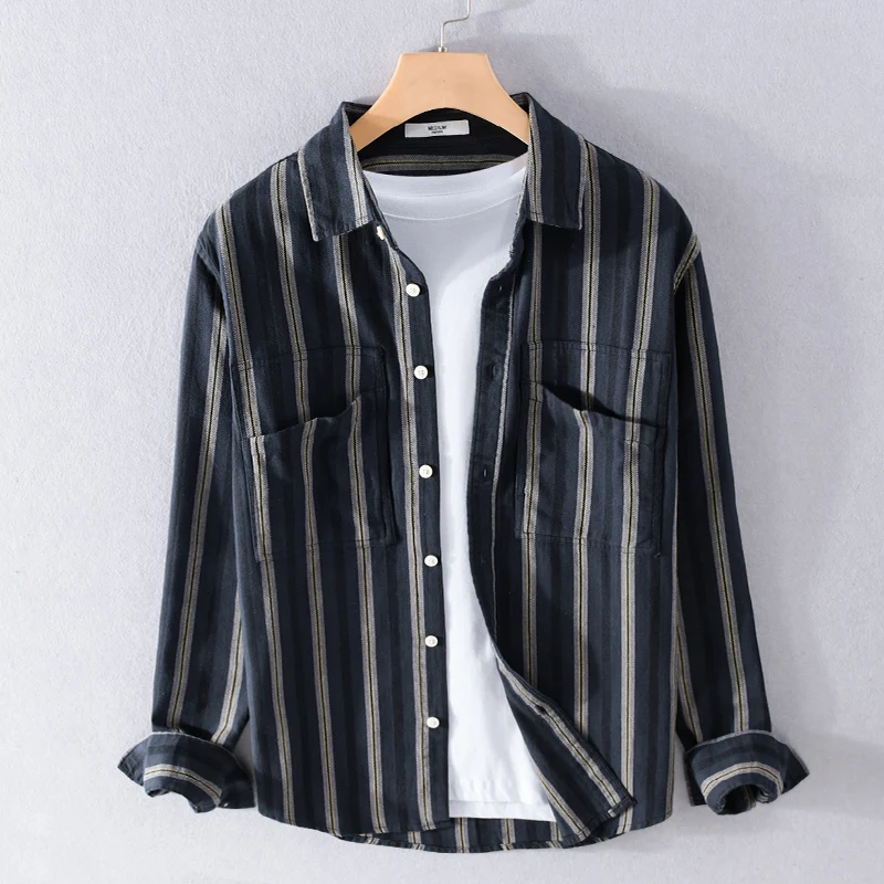 

New arrival Italy Design long-sleeved stripe cotton shirt men fashion comfortable shirts for men top camisa chemise