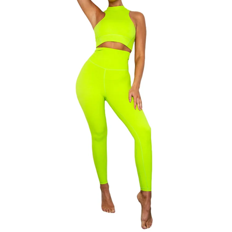 

Yoga Sets Women Tracksuit Back Zip Vest Exercise Leggings 2 Piece Set for Female Candy Color Bra and Pants Suit Workout Clothes