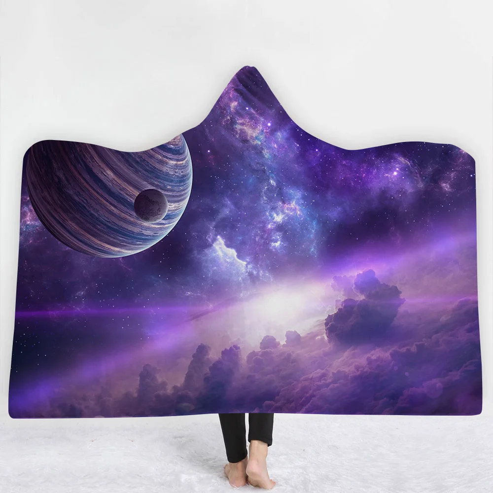 Одеяло с капюшоном Cosmic Galaxy, утепленный плащ из микрофибры, волшебная Сиеста, семейная одежда, одеяло для детей, Прямая поставка