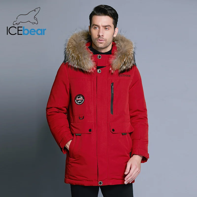 ICEbear Новинка толстый пуховик мужской зимний качественная модная тёплая мужская куртка с мехом из енота MWY18940D
