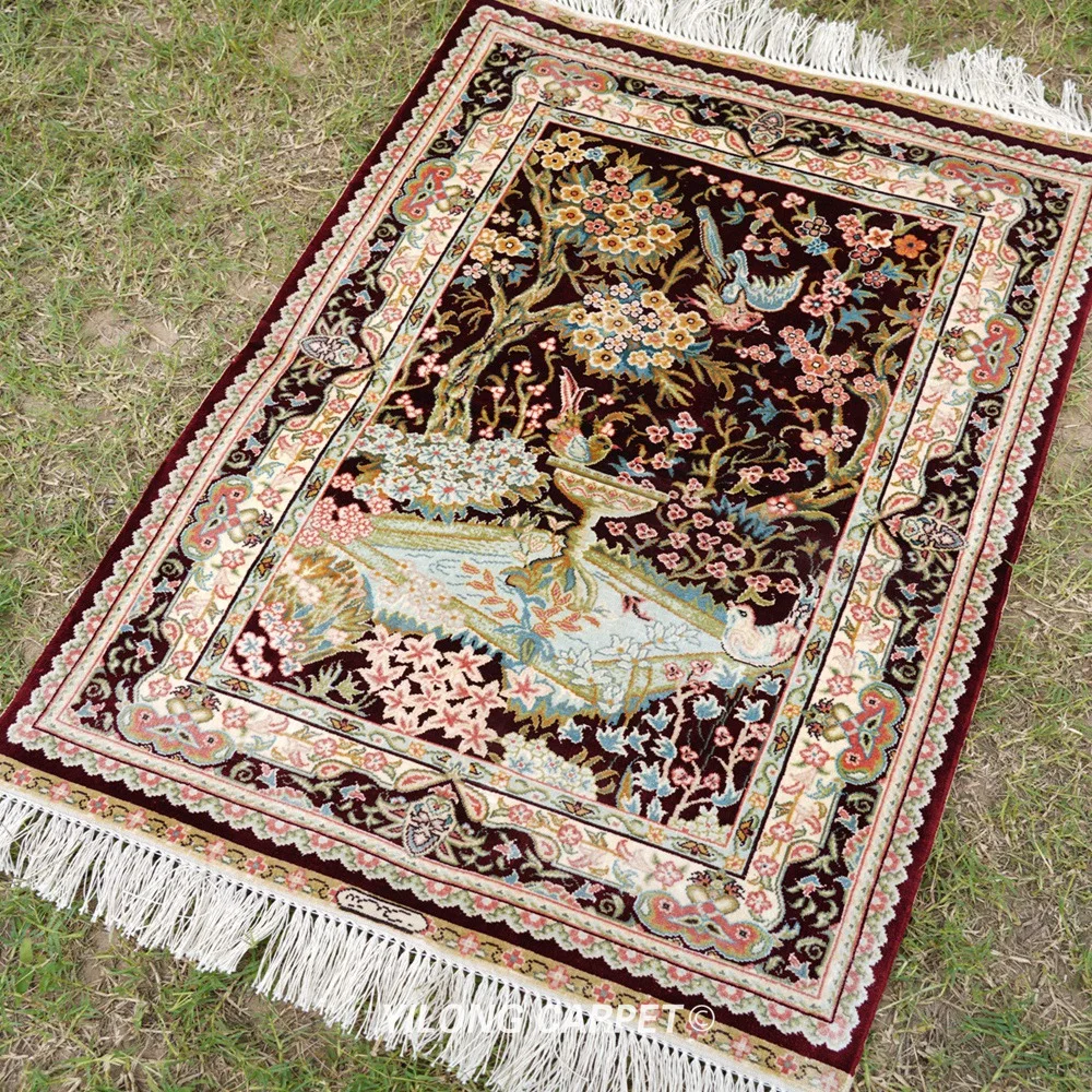 Yilong 2 'x 3' Qum шелковый ковер с цветочным рисунком ручной работы изысканный