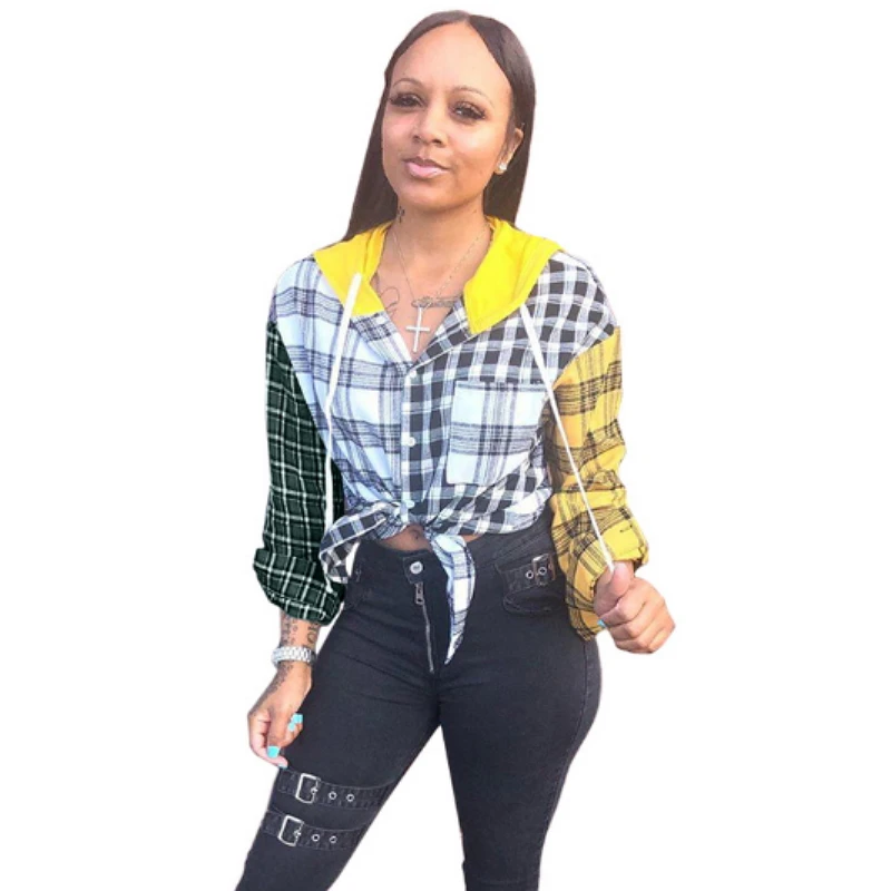 Контрастная цветная Лоскутная Асимметричная блуза для женщин клетчатые