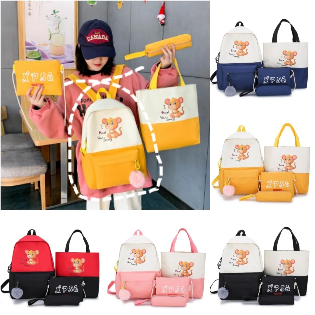 

Korean Style New Oxford Cloth Student Bag Makeup Missed Lessons Girlfriends Handbag Fashion Men and Women Four-Piece Backpack
