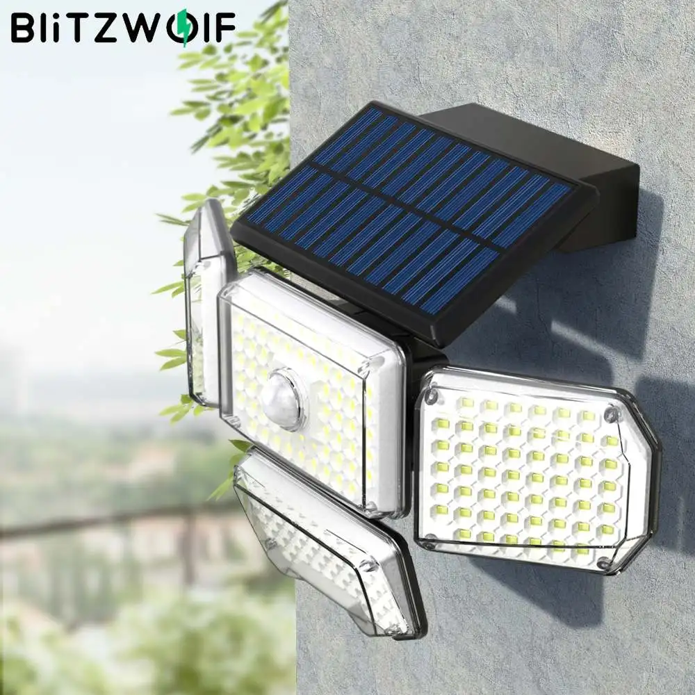 BlitzWolf BW-OLT6 4 Head Solar Sensor Wall Light Smart PIR Motion Sensor Control LED Solar Lamp IP65 Waterproof Outdoor Lighting