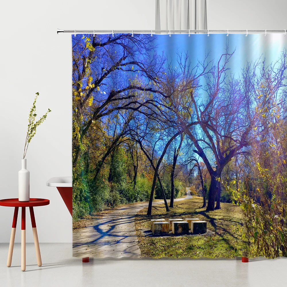 

Forest Shower Curtain Tropical Green Plant Small Road Summer Landscape Printed Bathroom Decoration Bathtub Screen Bath Curtains