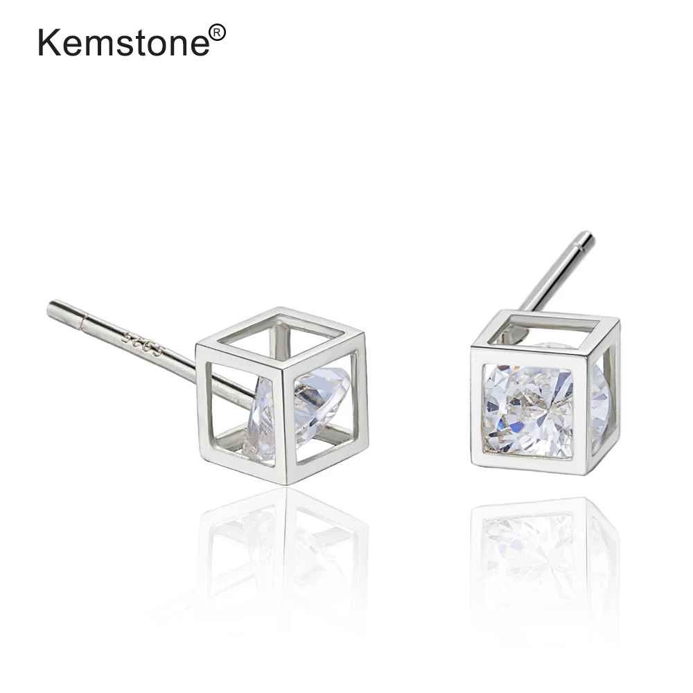 Kemstone 925 Серебро Изысканный фианит квадратная Золотая Цвет серьги гвоздики в