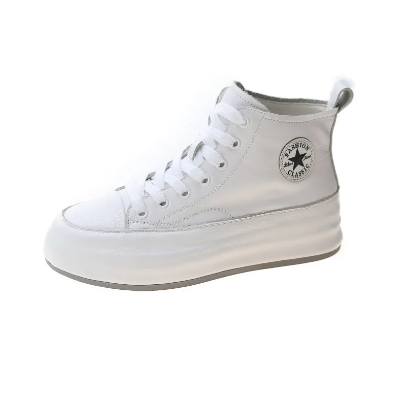 

Women's High-top Leather Shoes Thick-soled New Leather Sneakers Versatile Comfortable Casual Shoes and Waterproof