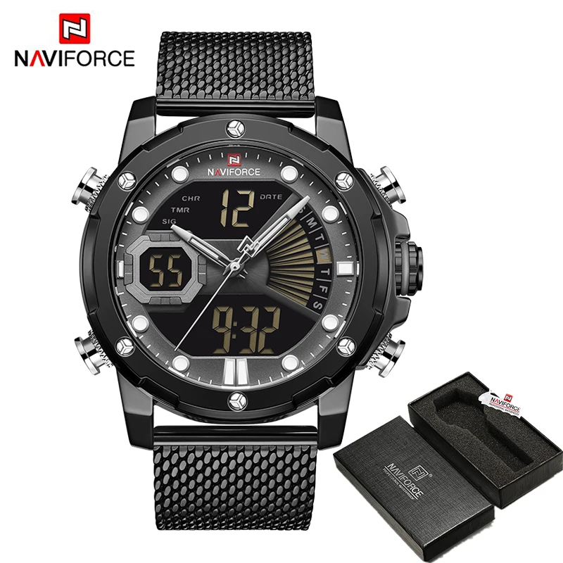RGBB BOX Роскошные часы NAVIFORCE, мужские бизнес часы со стальным ремешком, кварцевые военные цифровые спортивные наручные часы, водонепроницаемые часы, мужские часы - Цвет: RGBB BOX