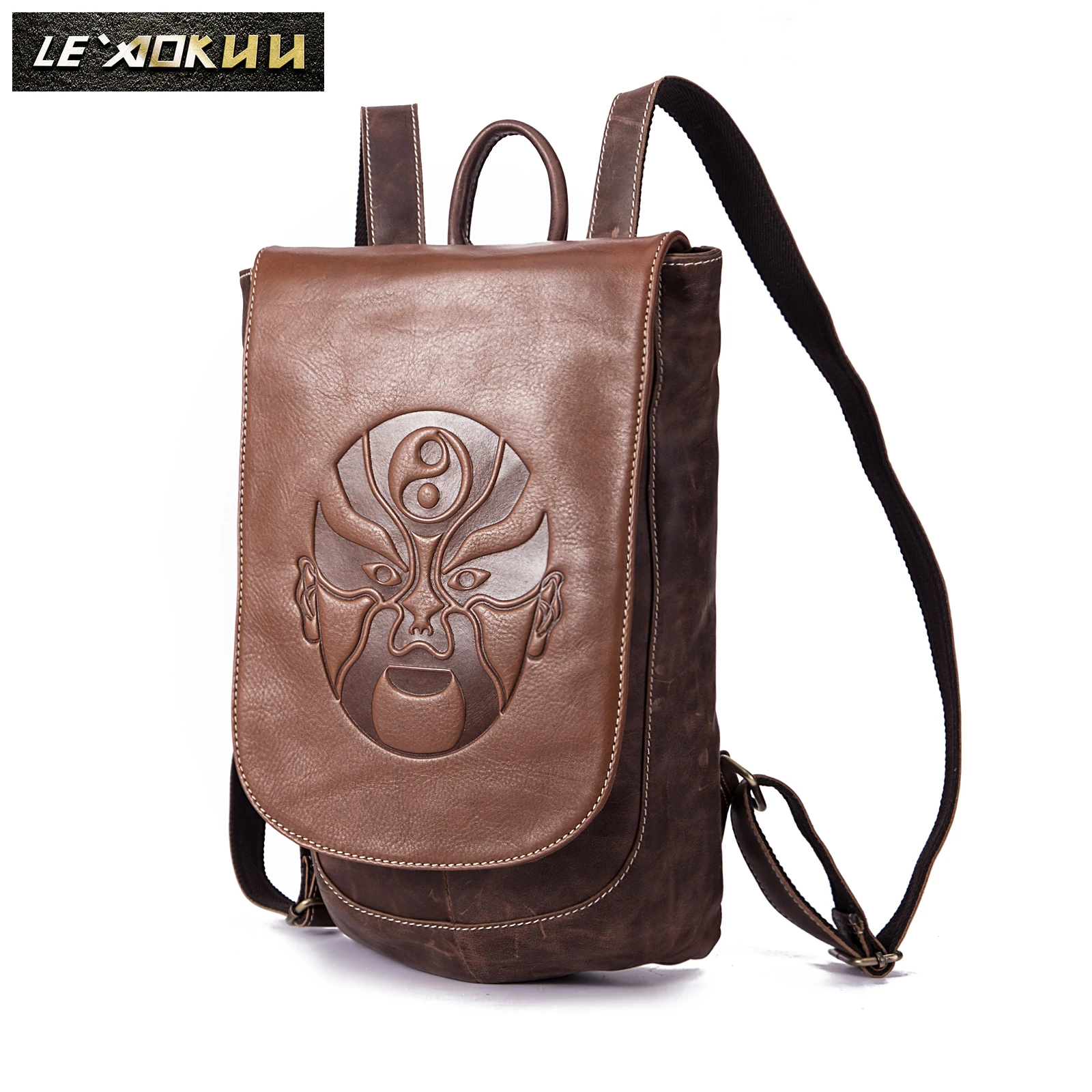 Hot Sale Genuine leather Design University Student School Book Bag Male Fashion Daypack Backpack Travel Laptop bag Men 1407-b