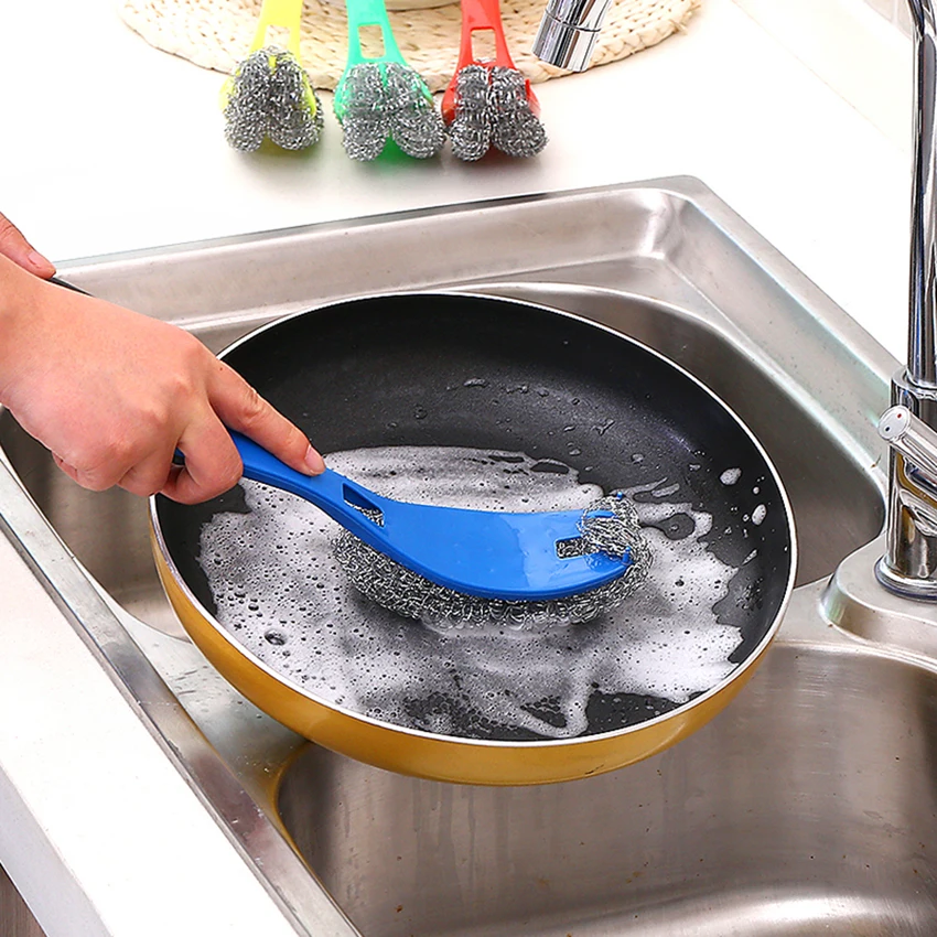 Губка из нержавеющей стали с пластиковой ручкой чистящая щетка проволочные