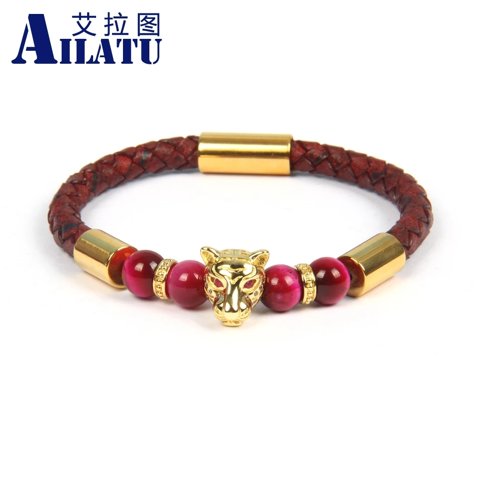 Ailatu 10 шт в упаковке Новая розовая глаз с фианитами пантера браслеты застежка из