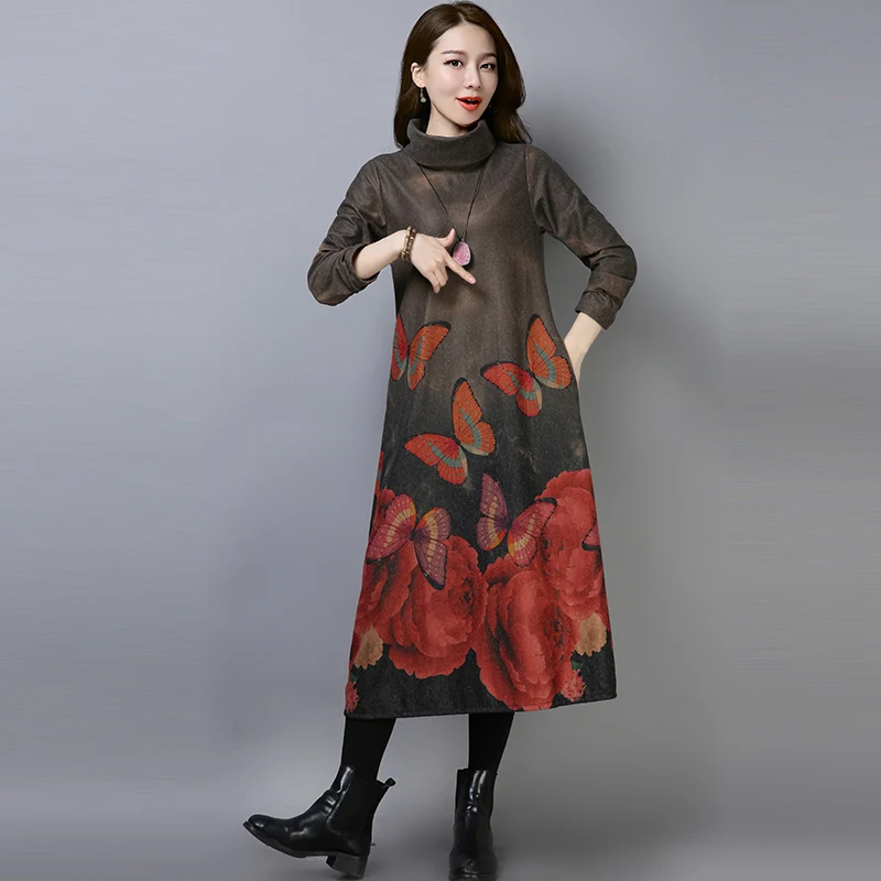 Осенне-зимнее винтажное шикарное свободное шерстяное платье большого размера с