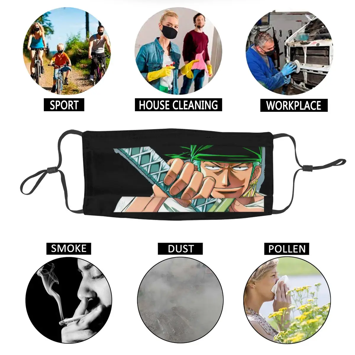 

Roronoa Zoro Face Mouth Mask New Custom Anti Bacterial Dust Mouth Protection Cover Respirator