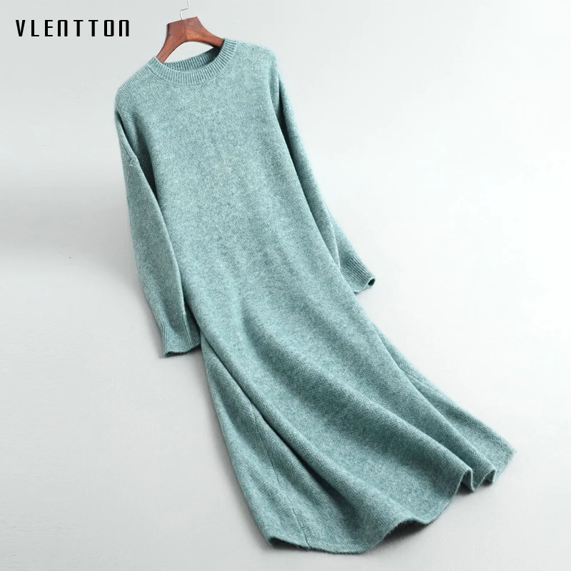 Осень зима новая утепленная одежда для детей Вязаный свитер платье женское с