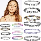 12 шт.компл. черные Чокеры с татуировкой в виде лески ожерелье винтажный эластичный хна готический панк эластичный ажурный чокер горячие женские ювелирные изделия