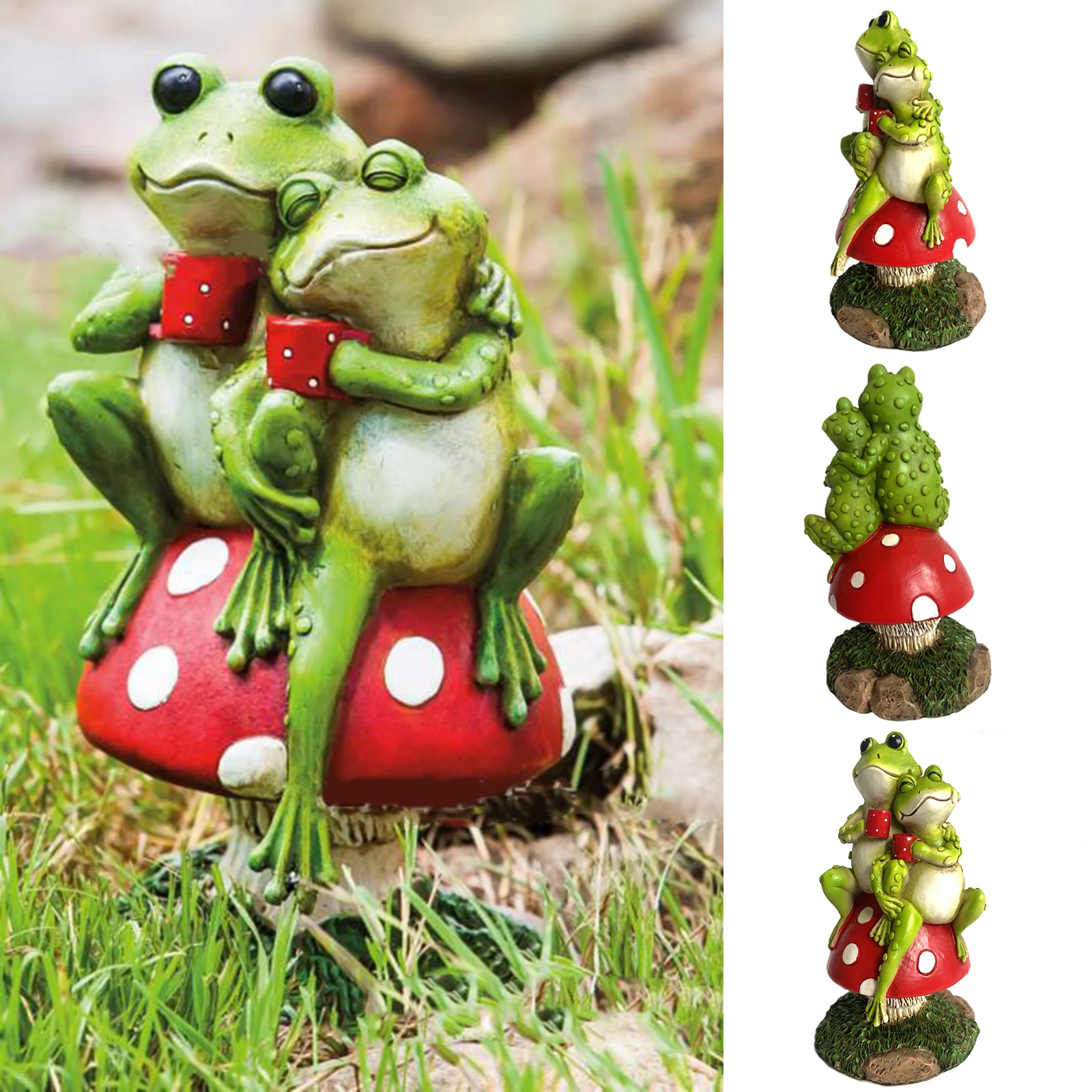 

2 зеленая лягушка, сидящая на фигурке гриба, креативная садовая скульптура из смолы, фигурка лягушки, садовый газон, уличный Декор PLDI889