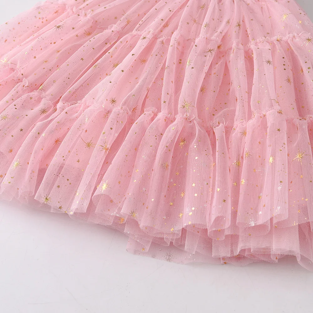 VIKITA Kids Dress for Girl Cake Layered Mesh Tulle Princess Dress Children Casual Clothing Wedding Party Gown Sequins Costumes