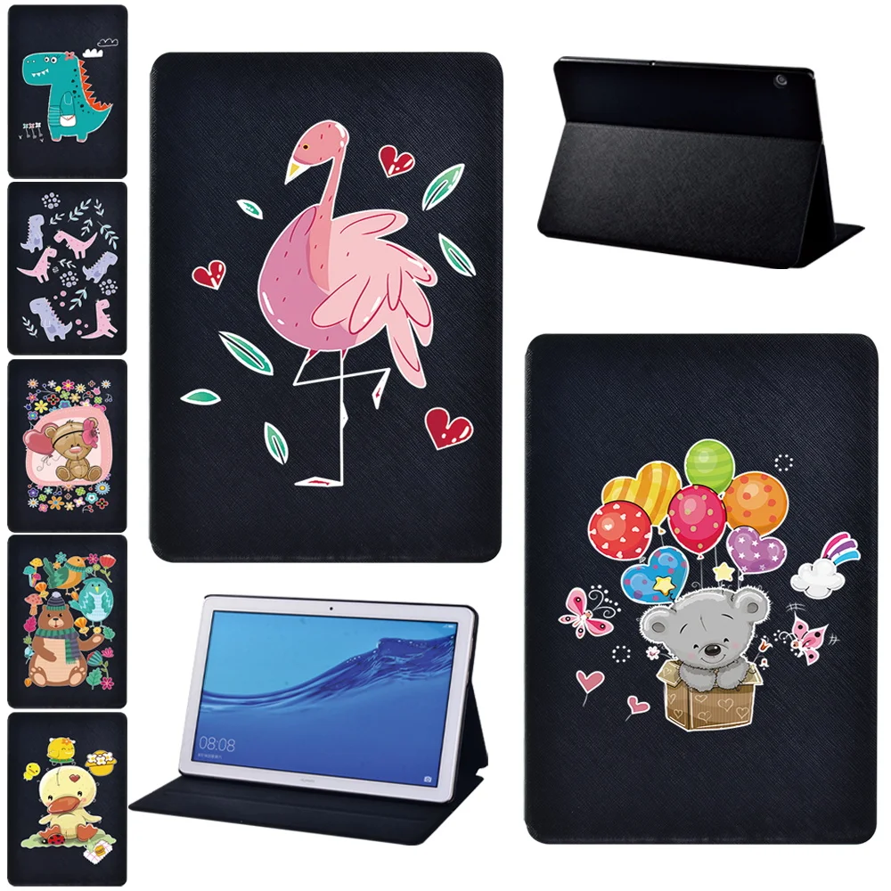 

Tablet Stand Case for Huawei MediaPad T3 8.0/T3 10 9.6/T5 10 10.1 Cute print Pu Leather Drop resistance Protective Cover+Stylus